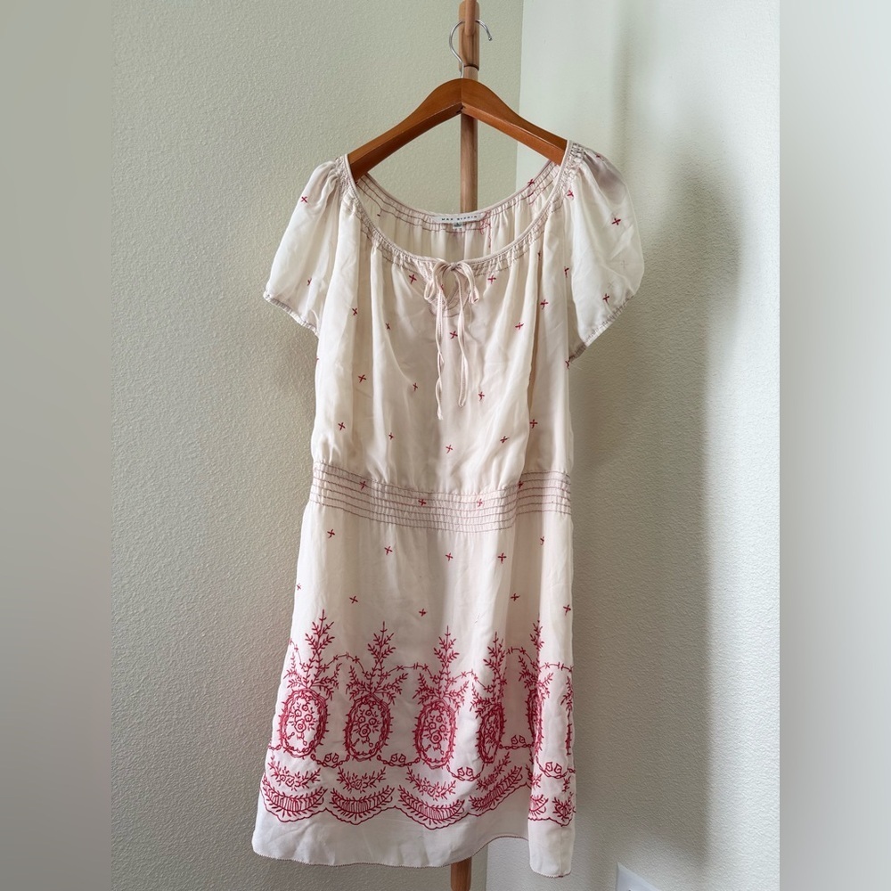Max Studio White Ivory and Red Embroidered Dress Women’s Size Large
